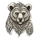 Intense tribal bear face morphing tattoo design idea