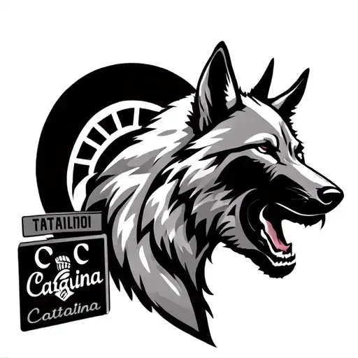 A Catalina, with military identity plate, a tail straw, a spartan and a wolf tattoo design idea