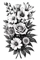 hawthorn flower, rose flower, gladiolus flower and aster flower bouquet tattoo design idea