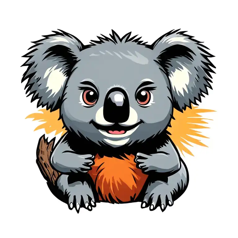 cartoon koala holding a tree sideways tattoo design idea