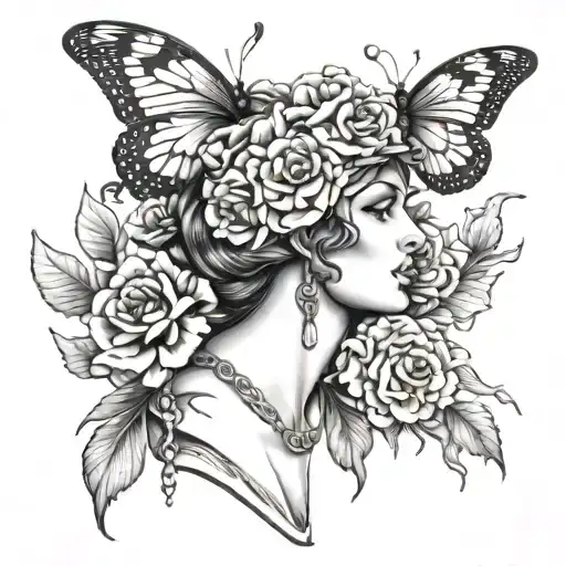 athena goddess, carnations, 1998, butterly, snake wrapped tattoo design idea