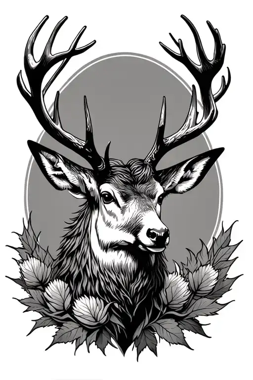 thistle and stag head dirk surrounded tattoo design idea