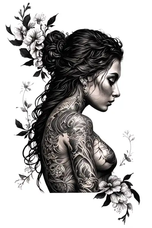 nude tattoo woman whole body standing Sideway tattoo design idea