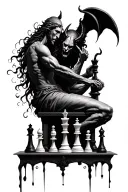 god and devil playing chess tattoo design idea