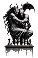 god and devil playing chess tattoo design idea