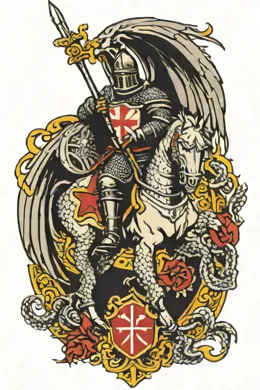 knights templar with dragon flying tattoo design idea