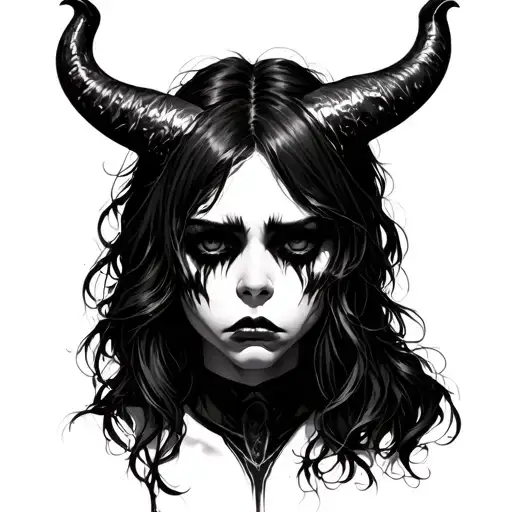sad face with devil horns tattoo design idea