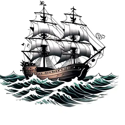 Full tattoo sleeve with pirate theme with ship, compass, and one eyed willie from the goonies. Include waves and make it tattoo design idea
