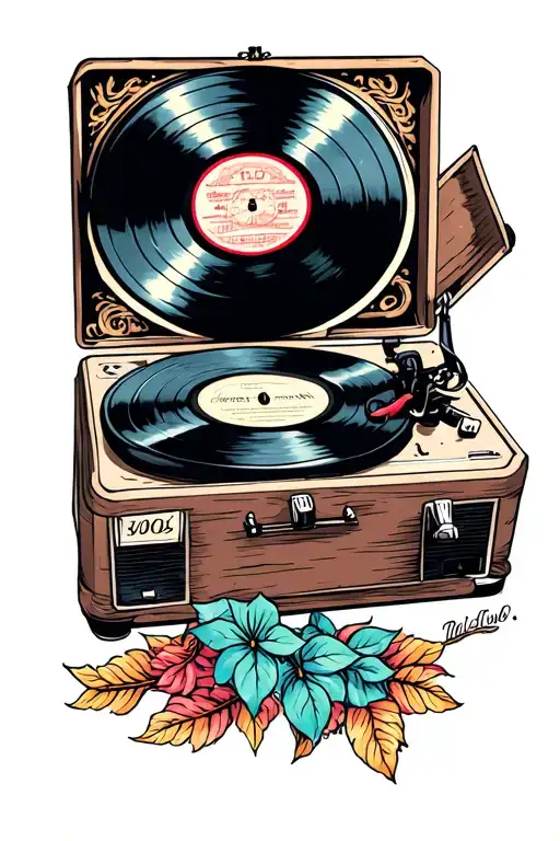 Vinyl record player tattoo design idea