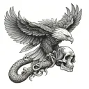 Eagle on top of skull fighting a snake slithering tattoo design idea