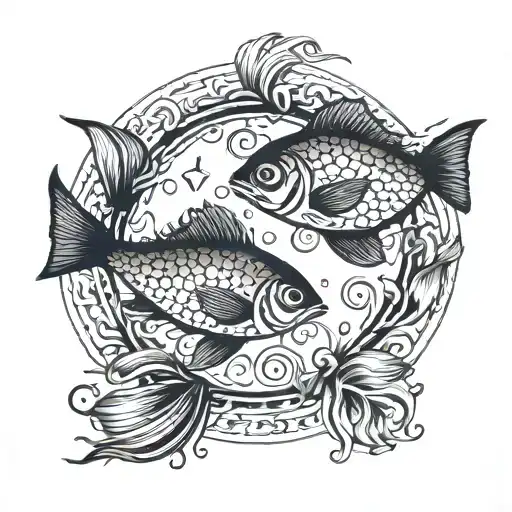two fishes swimming in a circle inside tattoo design idea