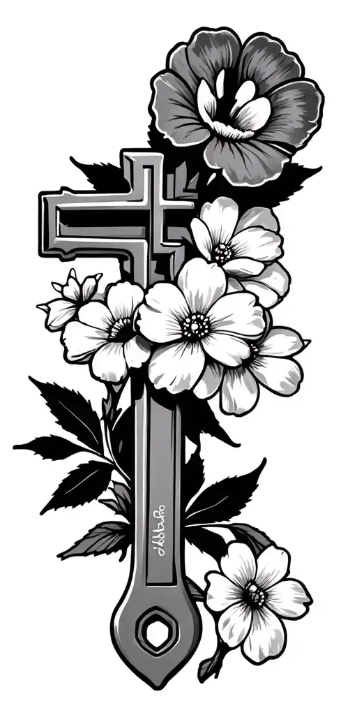 autism,flowers,cross,wrench, tattoo design idea