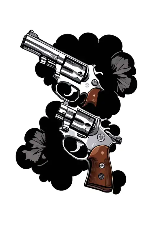 Revolver and Nuves with intercalations between black tattoo design idea