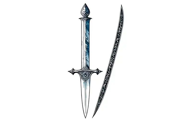sword and swiss alps tattoo design idea