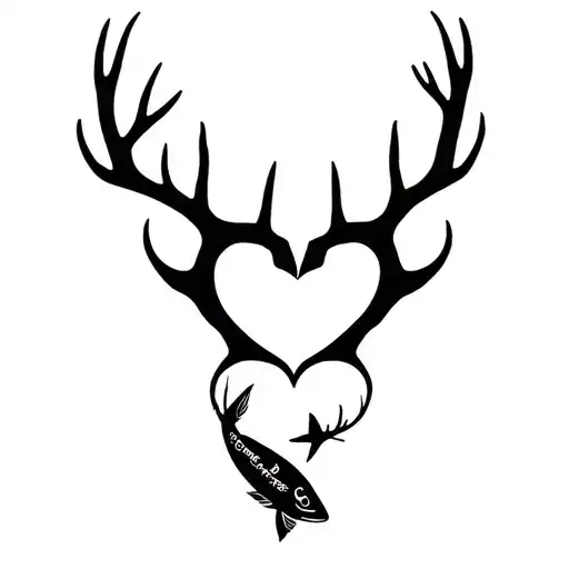 "Gone Bush Forever Free" "Gone Bush Forever Free" "Gone Bush Forever Free" deer antlers making a heart with a fish jumping tattoo design idea