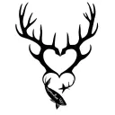 "Gone Bush Forever Free" "Gone Bush Forever Free" "Gone Bush Forever Free" deer antlers making a heart with a fish jumping tattoo design idea