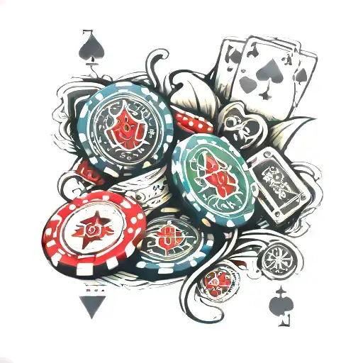 poker chips and playing cards tattoo design idea