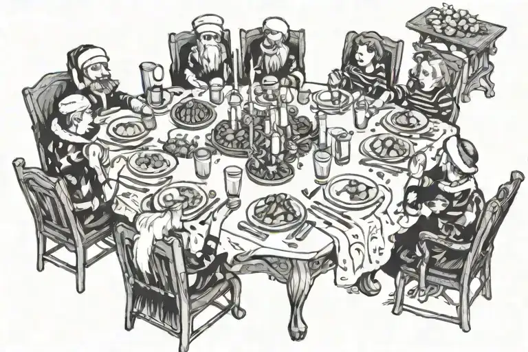A Christmas rectangular table, placed horizontally, with 9 seating place tattoo design idea