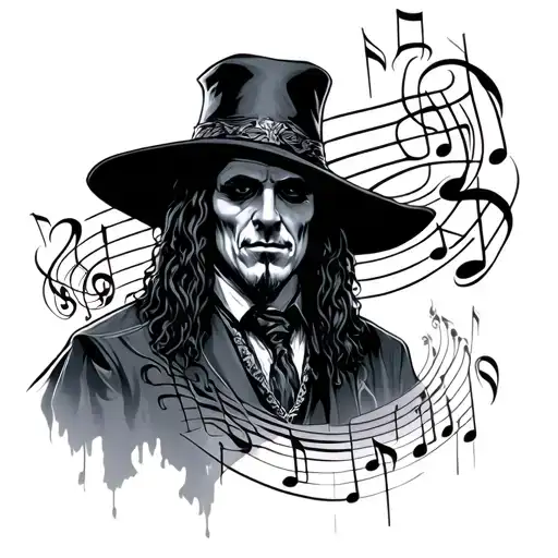 undertaker with music notes swirling tattoo design idea