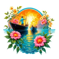 burn the boats love and flowers tattoo design idea