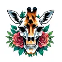 Giraffe and skull head surrounded tattoo design idea