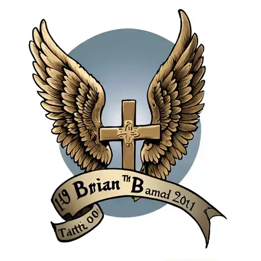 A tattoo in memory of my dad named Brian with the year 2011 with a cross and wings tattoo design idea