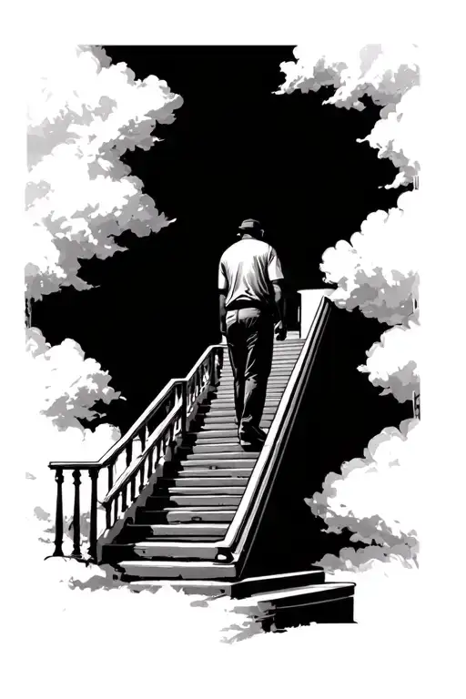 Man Walking Up Stairs leading to sky tattoo design idea