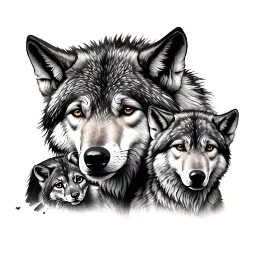 Mother Wolf And Cubs tattoo design idea