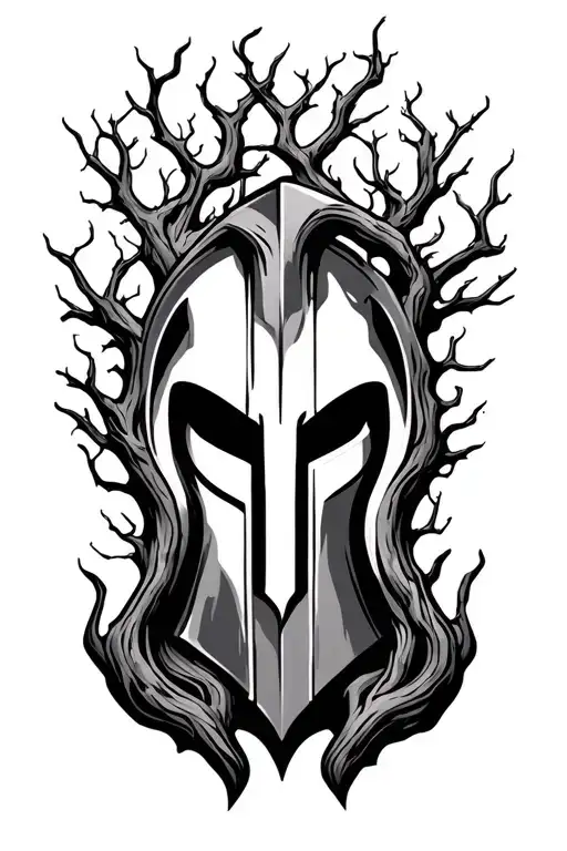 spartan forming from burnt tree branches tattoo design idea