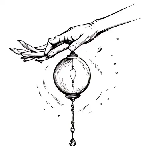 A simple sketch of a hand holding a pendulum, representing the idea that God defines one's identity despite earthly wounds tattoo design idea