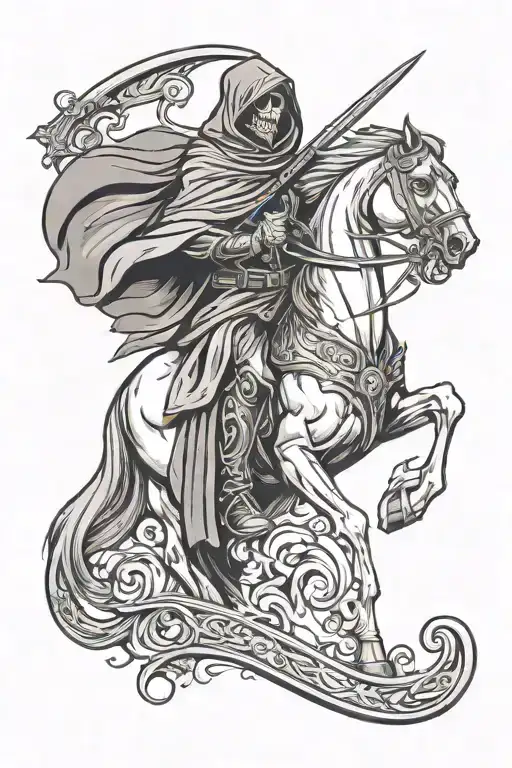 Grim reaper with scythe on pale horse   tattoo design idea