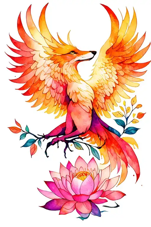 phoenix lotus flower wolf tattoo design idea