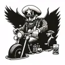 captain Spaulding riding Harley drinking whiskey tattoo design idea