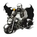 captain Spaulding riding Harley drinking whiskey tattoo design idea