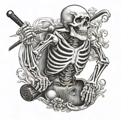 skeleton golfing tattoo design idea
