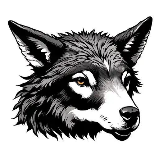 Americans traditional top of wolf head on top of a lambs head tattoo design idea