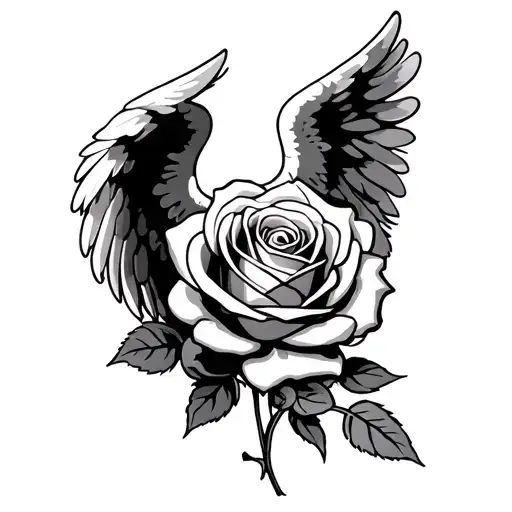 rose with angel wings tattoo design idea