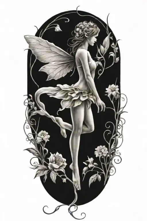 Fairy outline tattoo design idea