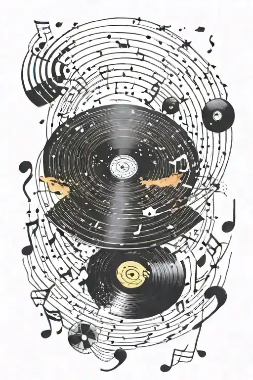 a vinyl record that looks like a galaxy with music notes in it tattoo design idea