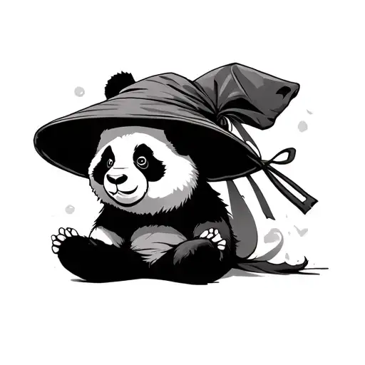 a rave panda wearing a ninja hat meditating tattoo design idea