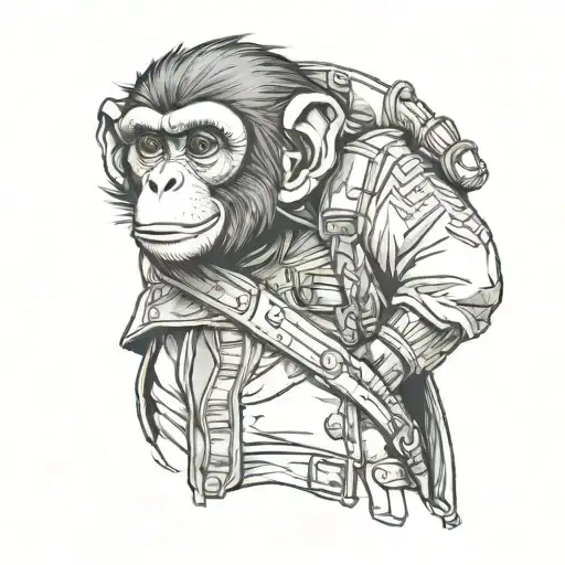 monkey in a strapped jacket tattoo design idea