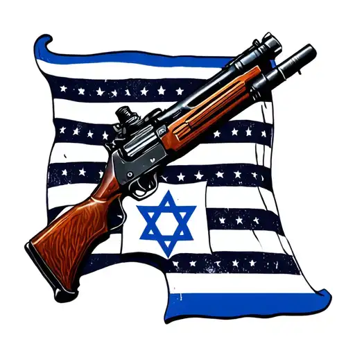 Yo can you make a rifle and in the  rifle make a Israel flag and make the tattoo small tattoo design idea