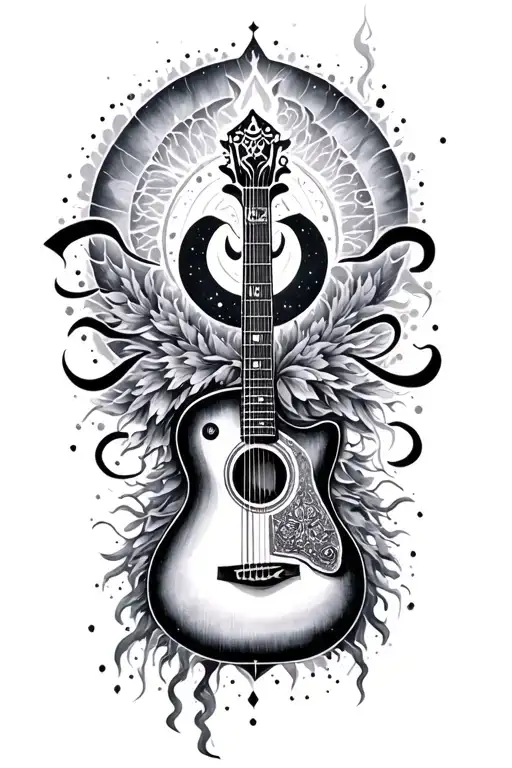 Guitar, Painting, OM and cosmic energy tattoo design idea