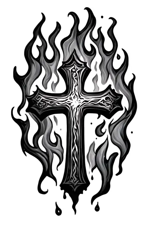 water and fire with cross tattoo design idea
