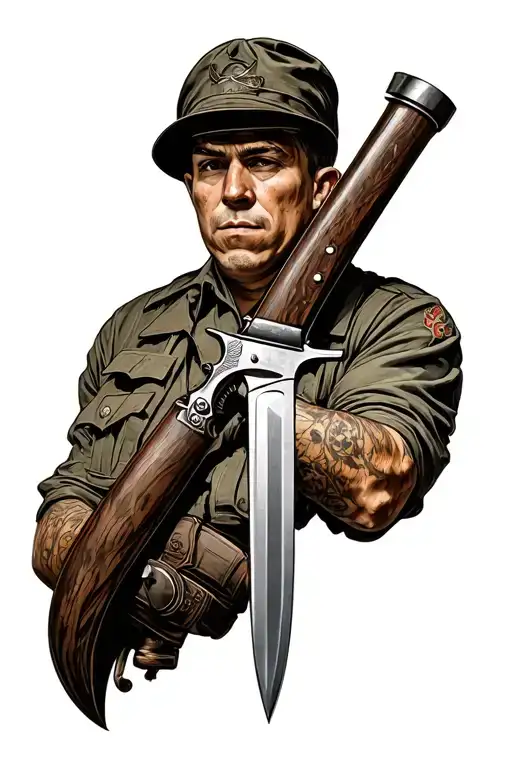 M3 trench knife realistic WWII tattoo design idea