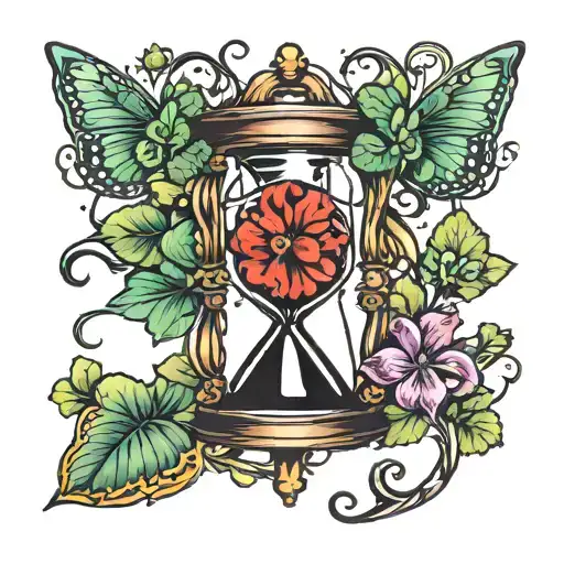 hour glass and clover tattoo design idea