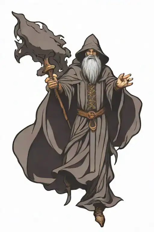 medieval wizard casting a spell tattoo design idea