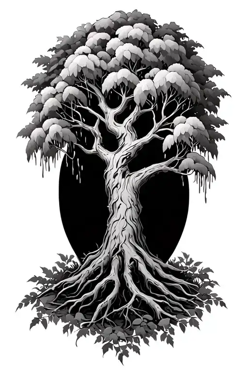 Weaping willow tree growing tattoo design idea