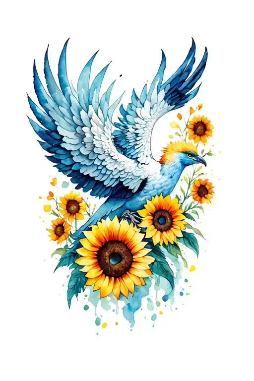 phoenix and sunflowers tattoo design idea