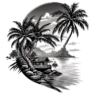 scenery with palm trees and a bay tattoo design idea